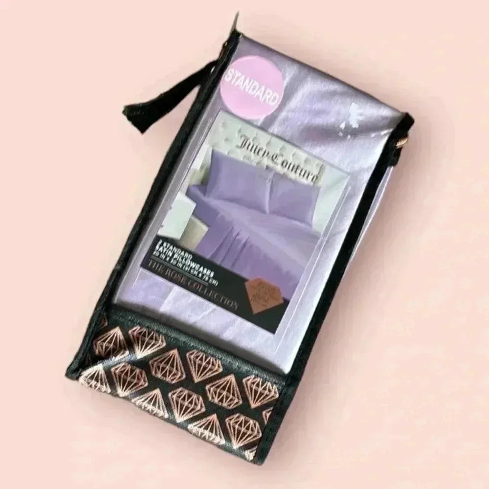 Juicy Couture Home The Rose Collection Standard Purple Satin Pillowcases Set